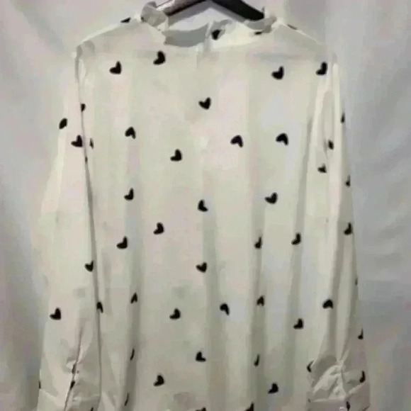 White Heart Print Ruffle Trim Elegant V Neck Long Sleeve Blouse XXL/14 - Picture 5 of 7
